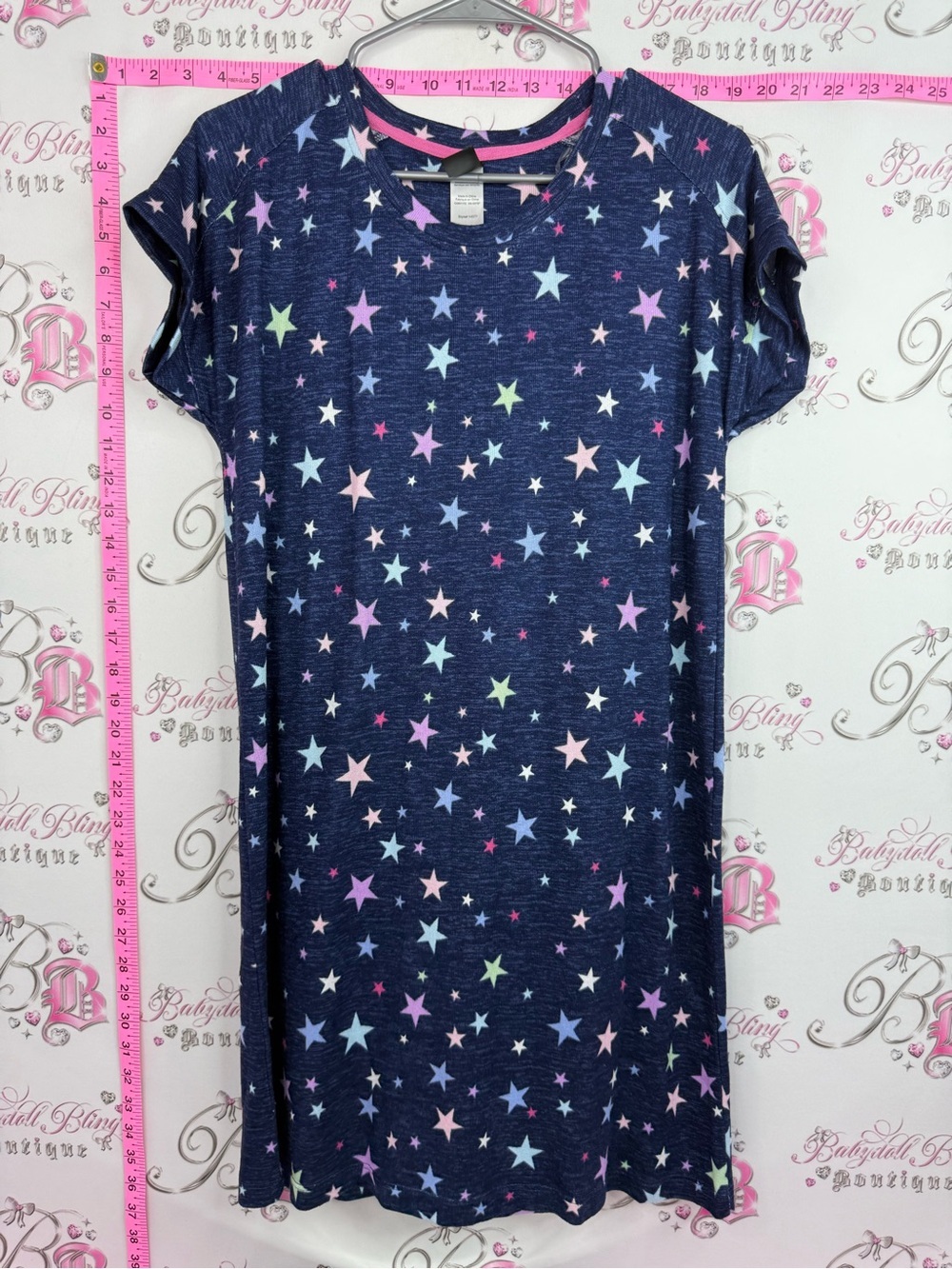 CHARMOUR dress long shirt stars rainbow Navy Star Print Short Sleeve Nightshirt